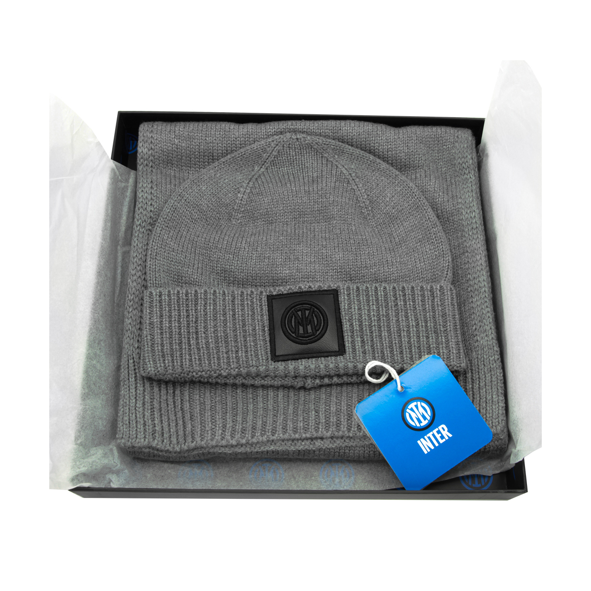 SET SCIARPA E CAPPELLO MAGLIA 9%WO 20%PL 55%NY 16%PC GRIGIO INTER IN BOX