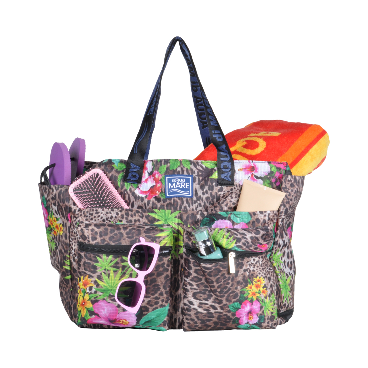 BORSA MARE RIB STOP QUADRATA FANTASIA MACULATA E FIORI 100% PL AQUA DI MARE