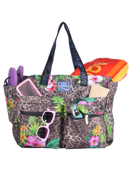 BORSA MARE RIB STOP QUADRATA FANTASIA MACULATA E FIORI 100% PL AQUA DI MARE