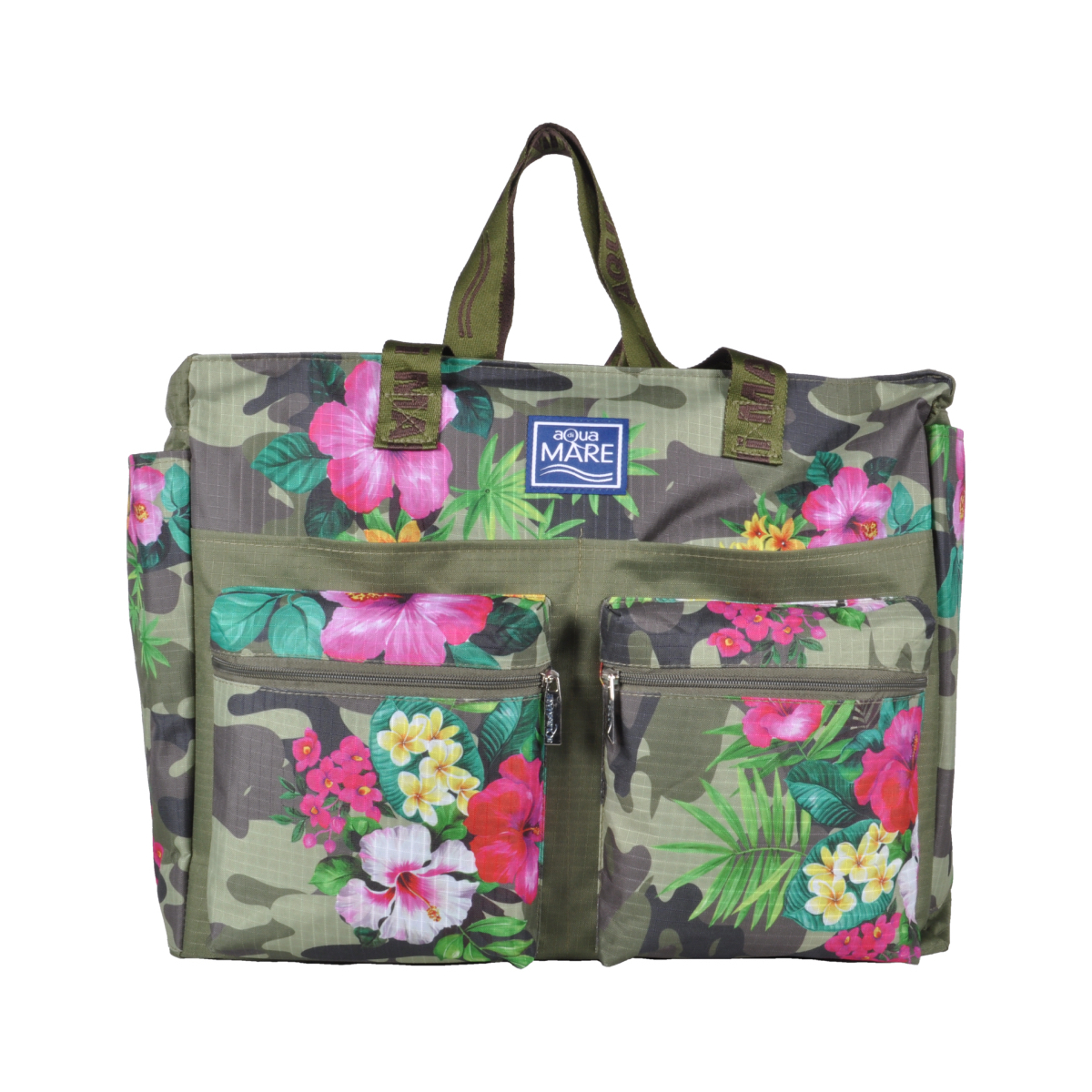Borsa Mare Rib Stop Quadrata Fantasia Camo E Fiori 100%pl Aqua Di Mare - Imma Italy