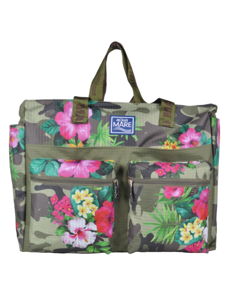 Borsa Mare Rib Stop Quadrata Fantasia Camo E Fiori 100%pl Aqua Di Mare - Imma Italy