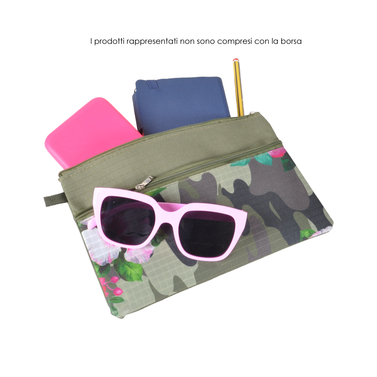 Borsa Mare Rib Stop Quadrata Fantasia Camo E Fiori 100%pl Aqua Di Mare - Imma Italy