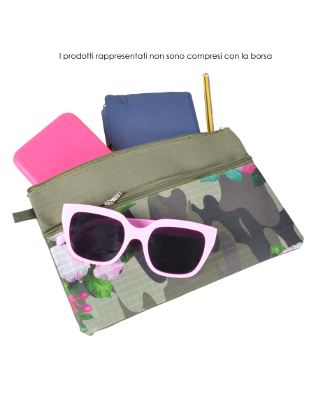 Borsa Mare Rib Stop Quadrata Fantasia Camo E Fiori 100%pl Aqua Di Mare - Imma Italy