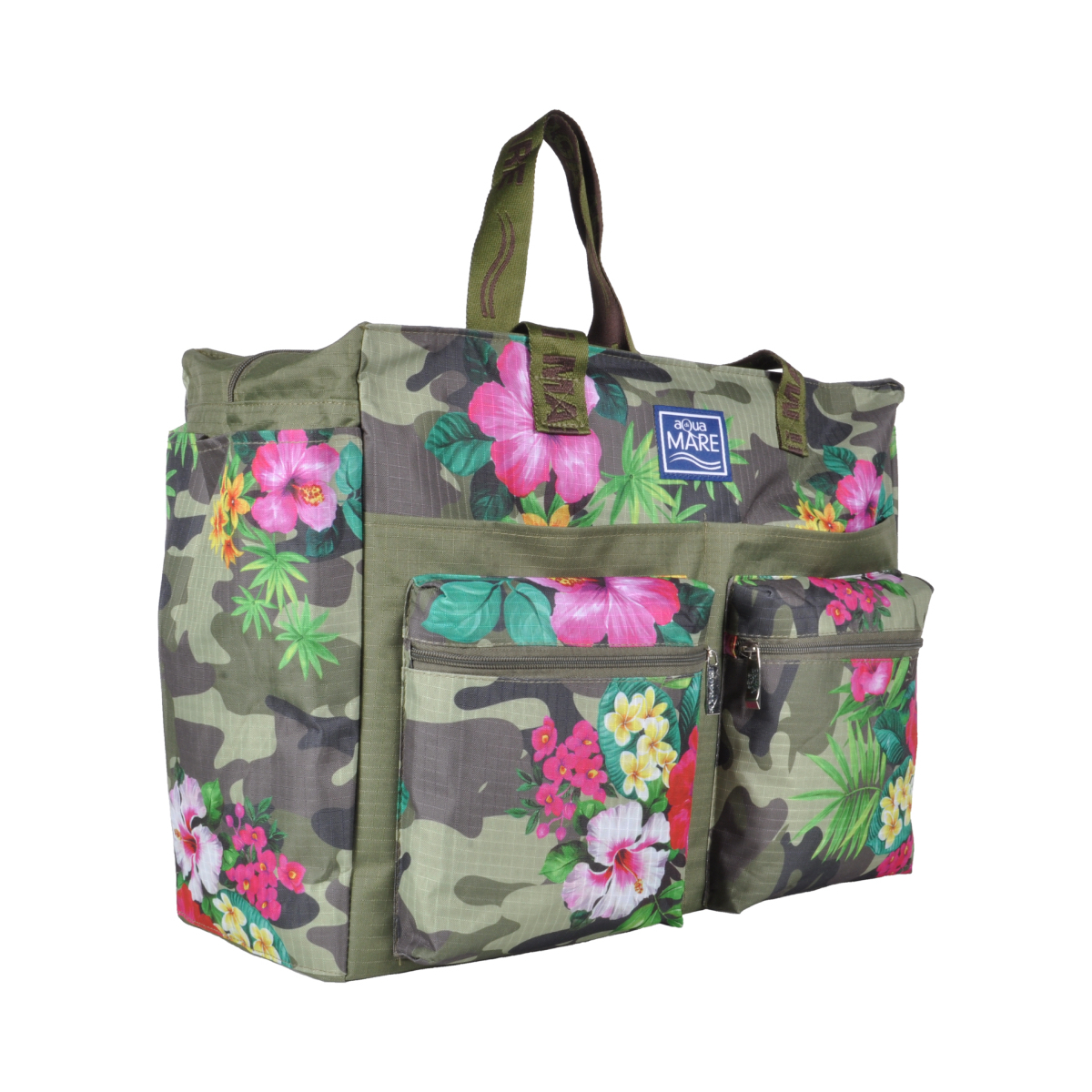 Borsa Mare Rib Stop Quadrata Fantasia Camo E Fiori 100%pl Aqua Di Mare - Imma Italy