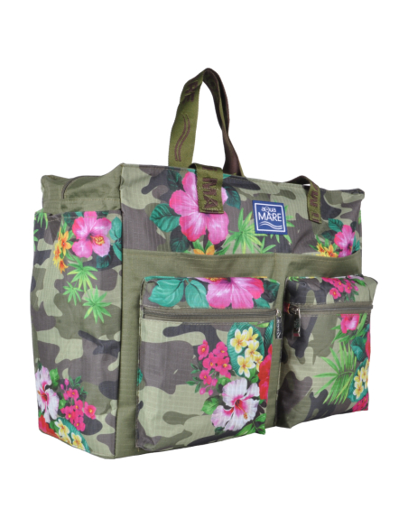 Borsa Mare Rib Stop Quadrata Fantasia Camo E Fiori 100%pl Aqua Di Mare - Imma Italy