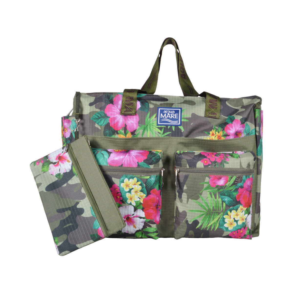 Borsa Mare Rib Stop Quadrata Fantasia Camo E Fiori 100%pl Aqua Di Mare - Imma Italy