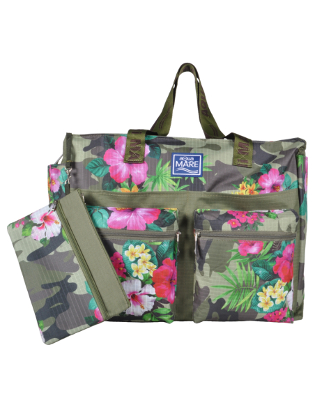 Borsa Mare Rib Stop Quadrata Fantasia Camo E Fiori 100%pl Aqua Di Mare - Imma Italy