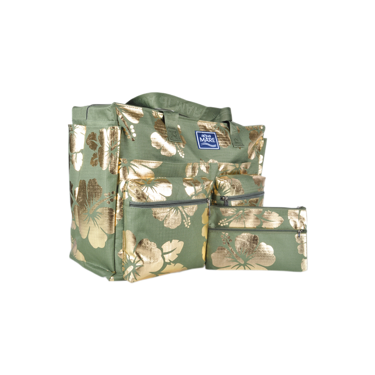 BORSA MARE RIB STOP QUADRATA IBISCUS METAL 100%PL AQUA DI MARE