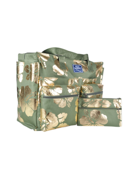 BORSA MARE RIB STOP QUADRATA IBISCUS METAL 100%PL AQUA DI MARE