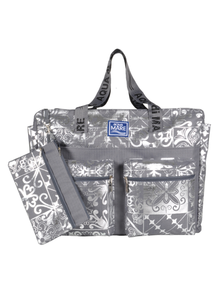 BORSA MARE RIB STOP QUADRATA DIS.MAIOLICHE ARGENTO 100%PL AQUA DI MARE