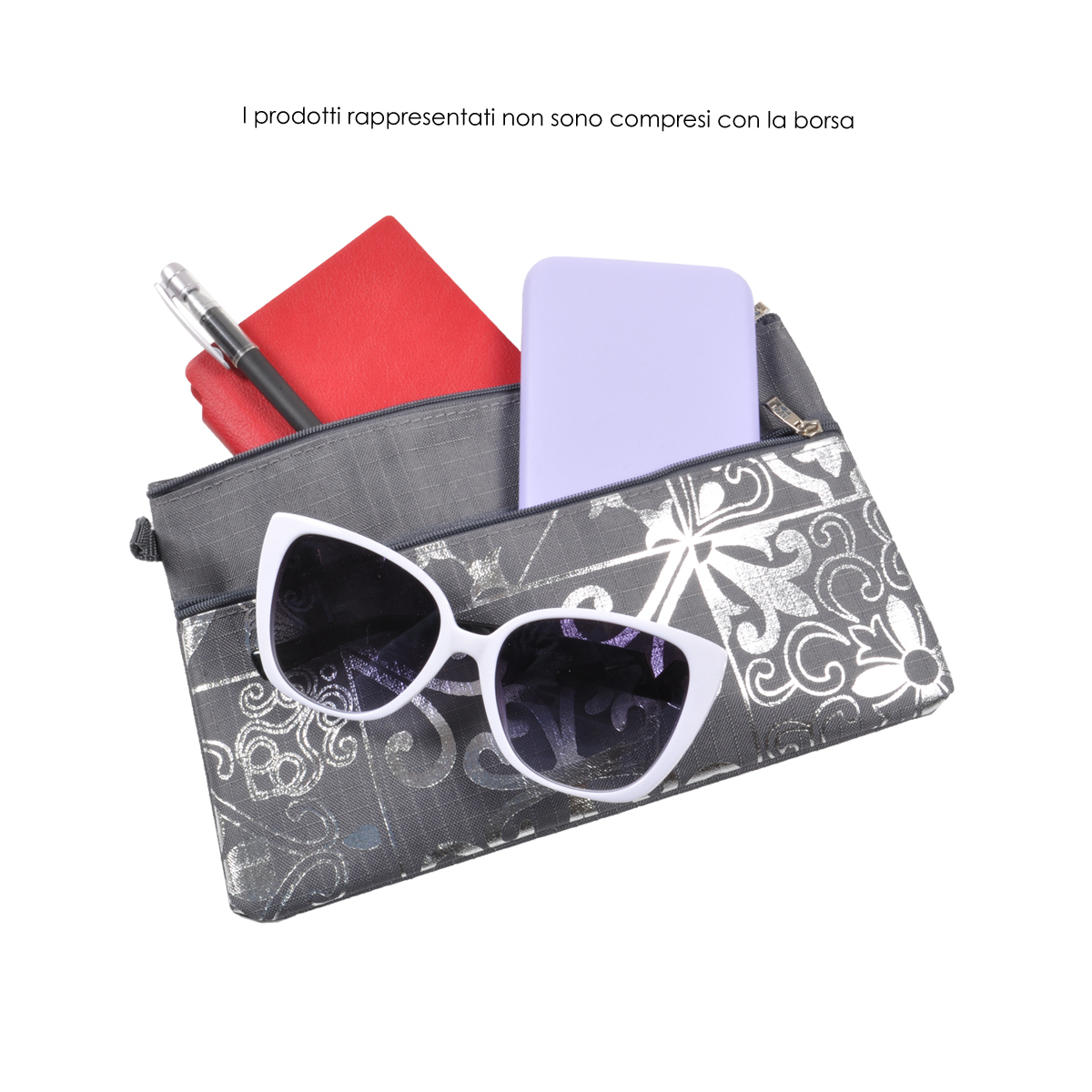 BORSA MARE RIB STOP QUADRATA DIS.MAIOLICHE ARGENTO 100%PL AQUA DI MARE