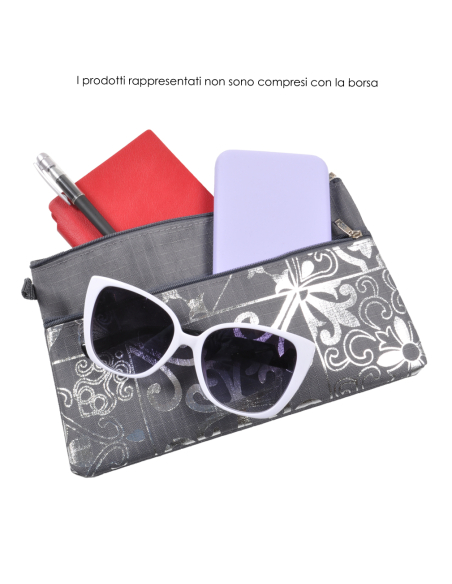 BORSA MARE RIB STOP QUADRATA DIS.MAIOLICHE ARGENTO 100%PL AQUA DI MARE