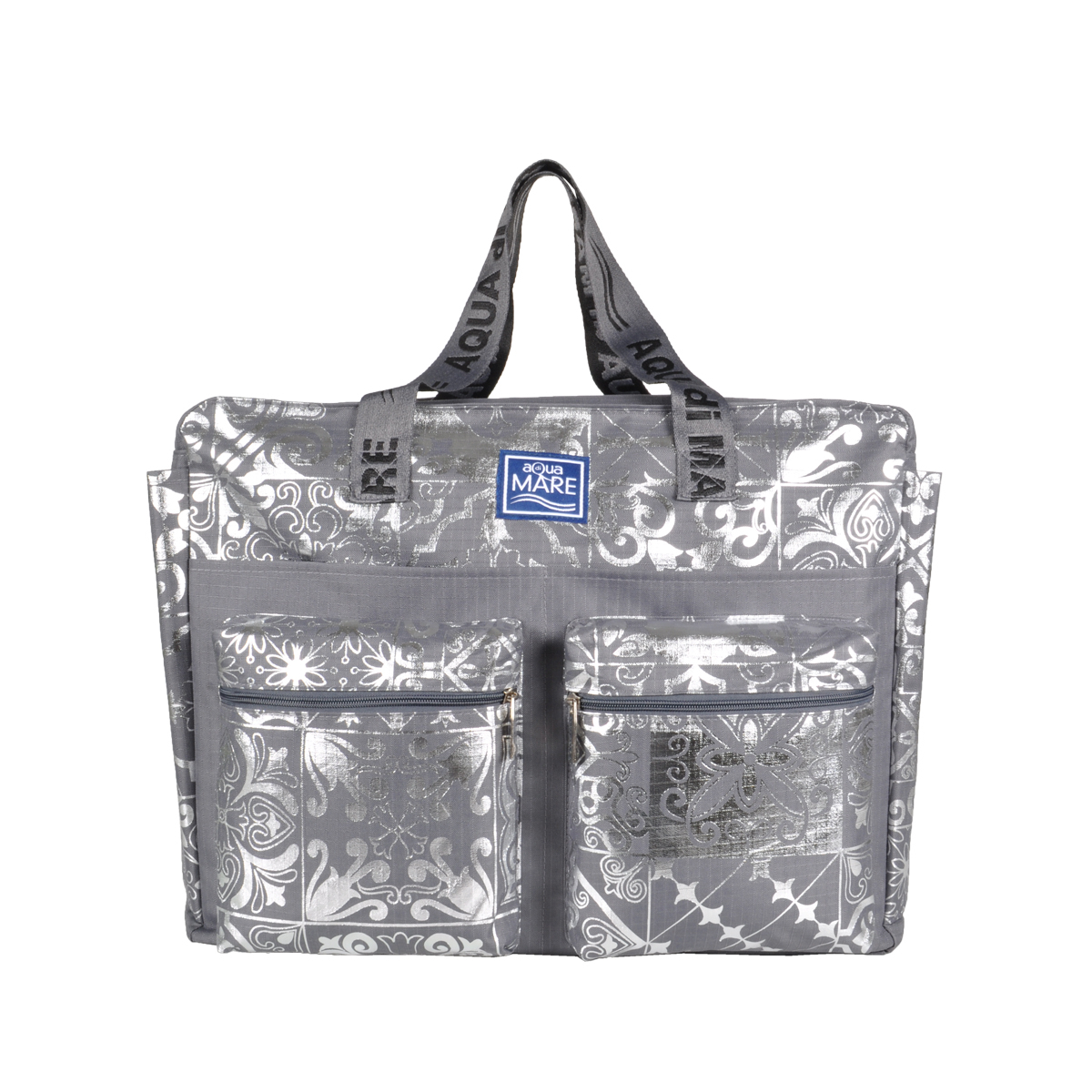 BORSA MARE RIB STOP QUADRATA DIS.MAIOLICHE ARGENTO 100%PL AQUA DI MARE