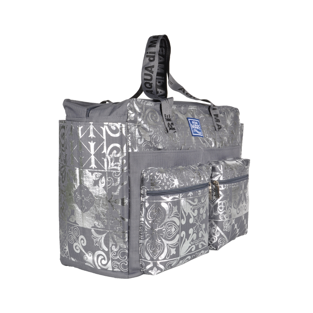 BORSA MARE RIB STOP QUADRATA DIS.MAIOLICHE ARGENTO 100%PL AQUA DI MARE