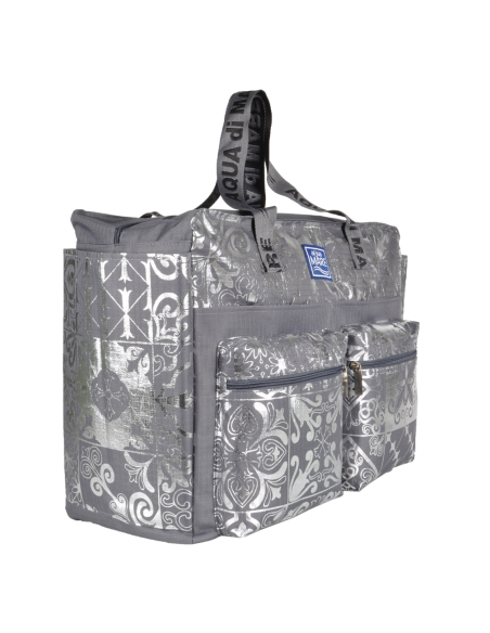 BORSA MARE RIB STOP QUADRATA DIS.MAIOLICHE ARGENTO 100%PL AQUA DI MARE