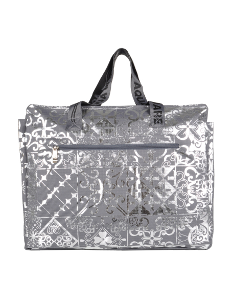 BORSA MARE RIB STOP QUADRATA DIS.MAIOLICHE ARGENTO 100%PL AQUA DI MARE
