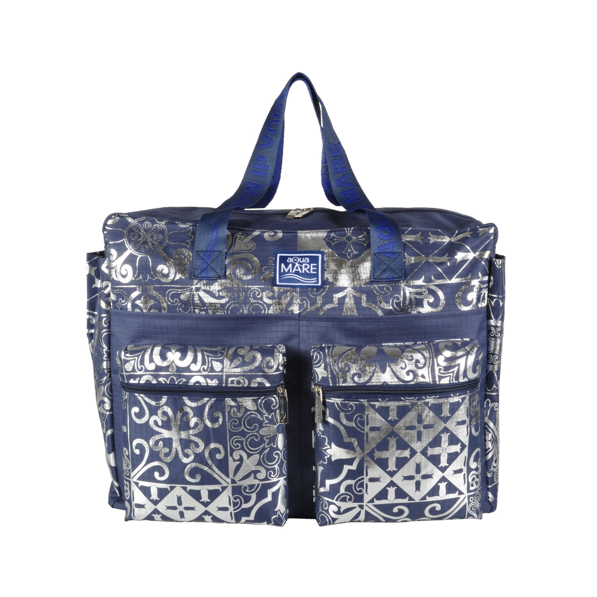 BORSA MARE RIB STOP QUADRATA DIS.MAIOLICHE ARGENTO 100%PL AQUA DI MARE