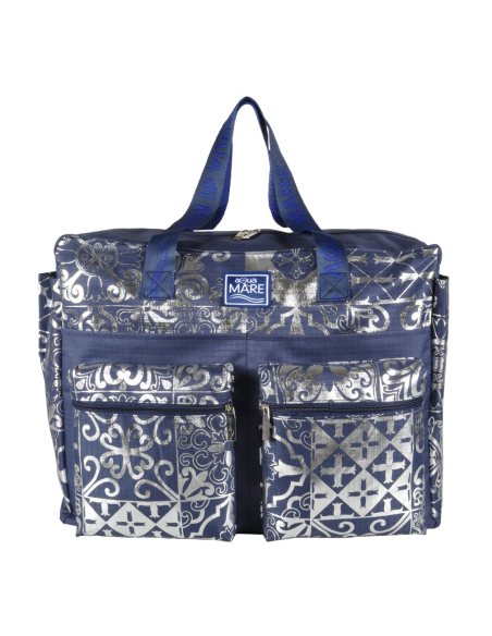BORSA MARE RIB STOP QUADRATA DIS.MAIOLICHE ARGENTO 100%PL AQUA DI MARE