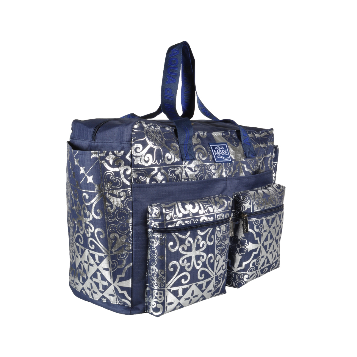BORSA MARE RIB STOP QUADRATA DIS.MAIOLICHE ARGENTO 100%PL AQUA DI MARE