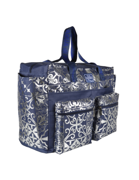 BORSA MARE RIB STOP QUADRATA DIS.MAIOLICHE ARGENTO 100%PL AQUA DI MARE
