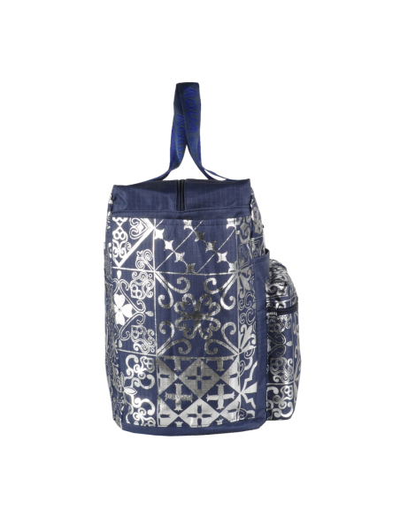 BORSA MARE RIB STOP QUADRATA DIS.MAIOLICHE ARGENTO 100%PL AQUA DI MARE