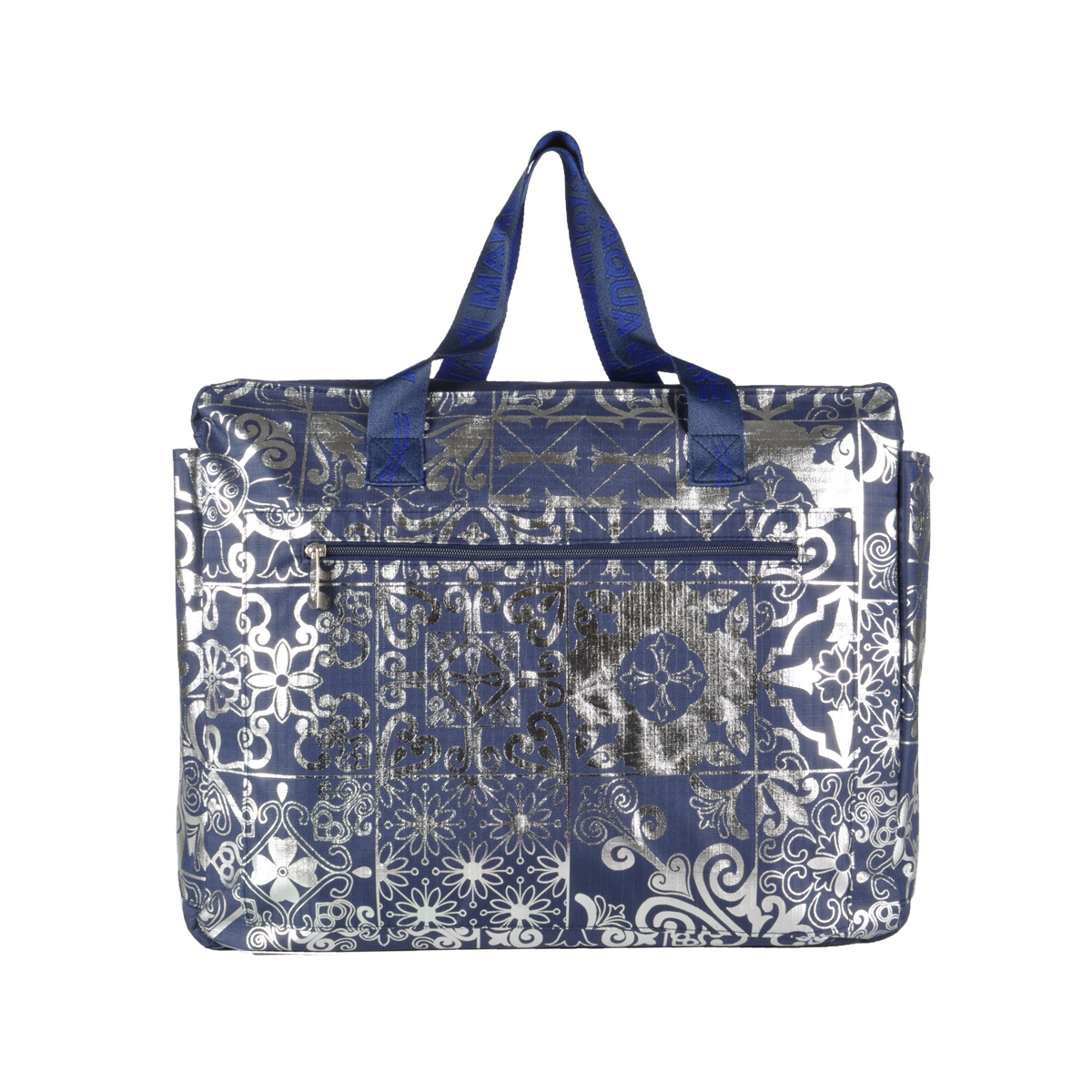 BORSA MARE RIB STOP QUADRATA DIS.MAIOLICHE ARGENTO 100%PL AQUA DI MARE