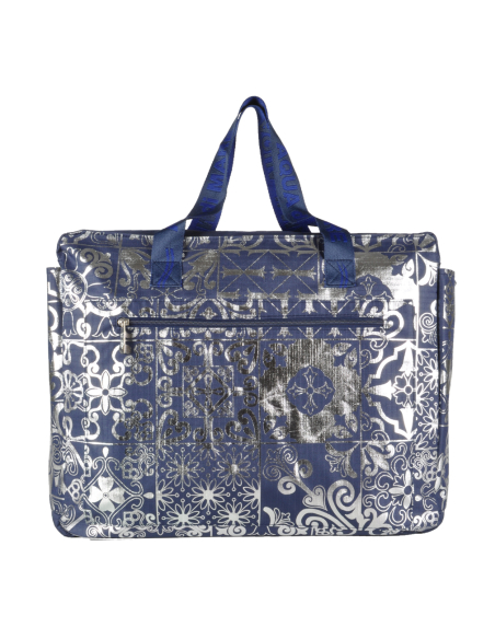BORSA MARE RIB STOP QUADRATA DIS.MAIOLICHE ARGENTO 100%PL AQUA DI MARE