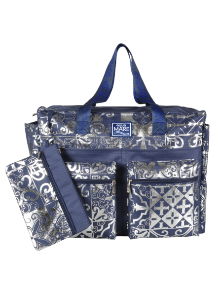 BORSA MARE RIB STOP QUADRATA DIS.MAIOLICHE ARGENTO 100%PL AQUA DI MARE