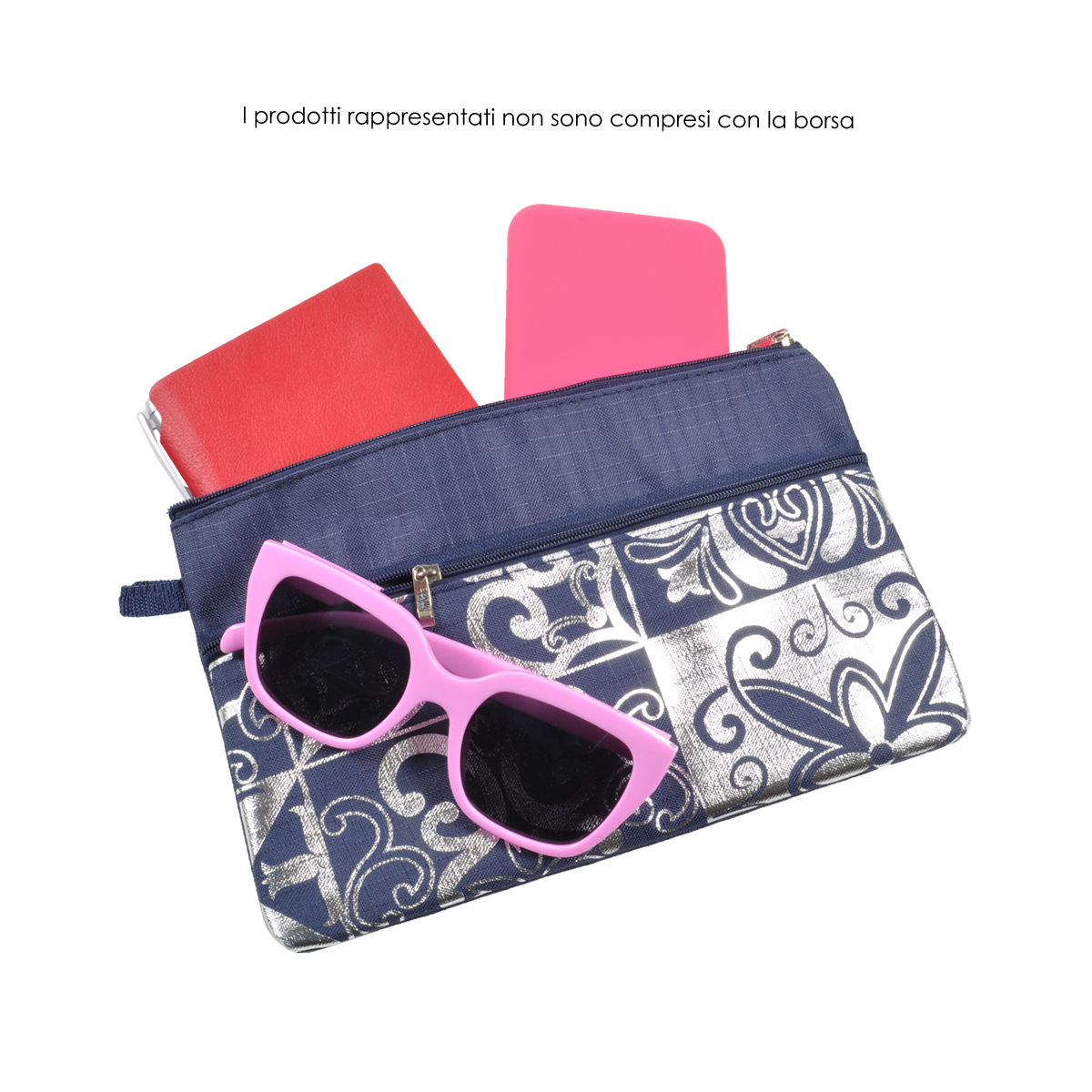 BORSA MARE RIB STOP QUADRATA DIS.MAIOLICHE ARGENTO 100%PL AQUA DI MARE