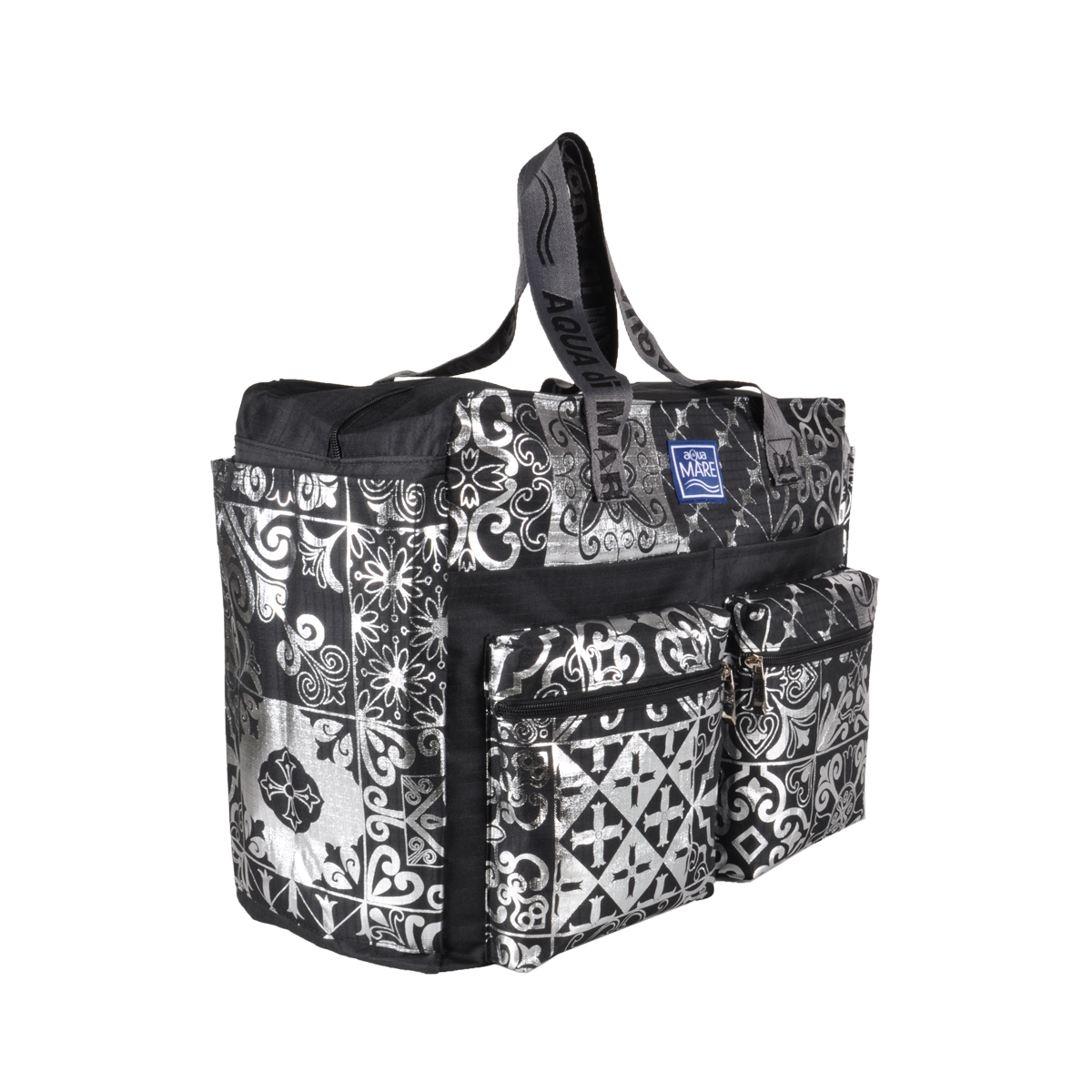 BORSA MARE RIB STOP QUADRATA DIS.MAIOLICHE ARGENTO 100%PL AQUA DI MARE