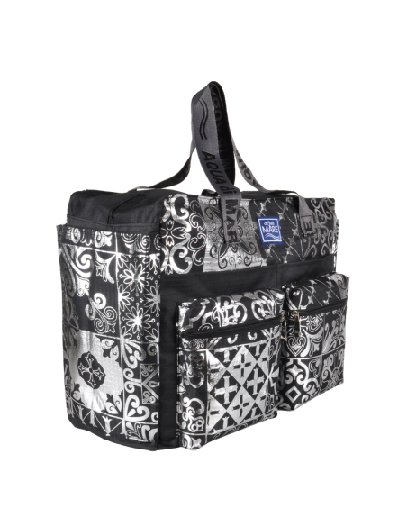 BORSA MARE RIB STOP QUADRATA DIS.MAIOLICHE ARGENTO 100%PL AQUA DI MARE