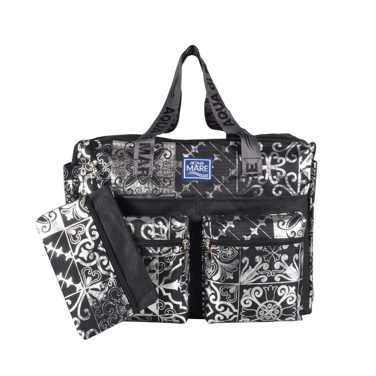 BORSA MARE RIB STOP QUADRATA DIS.MAIOLICHE ARGENTO 100%PL AQUA DI MARE
