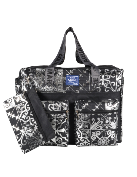 BORSA MARE RIB STOP QUADRATA DIS.MAIOLICHE ARGENTO 100%PL AQUA DI MARE