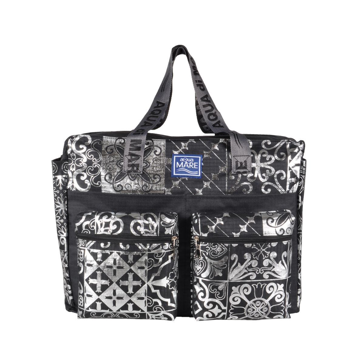 BORSA MARE RIB STOP QUADRATA DIS.MAIOLICHE ARGENTO 100%PL AQUA DI MARE