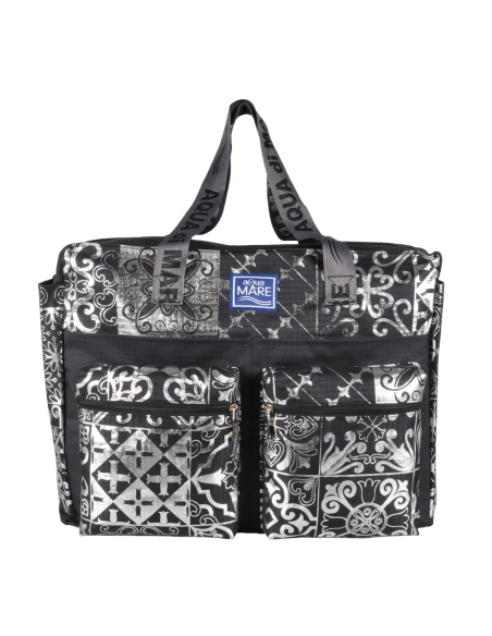 BORSA MARE RIB STOP QUADRATA DIS.MAIOLICHE ARGENTO 100%PL AQUA DI MARE