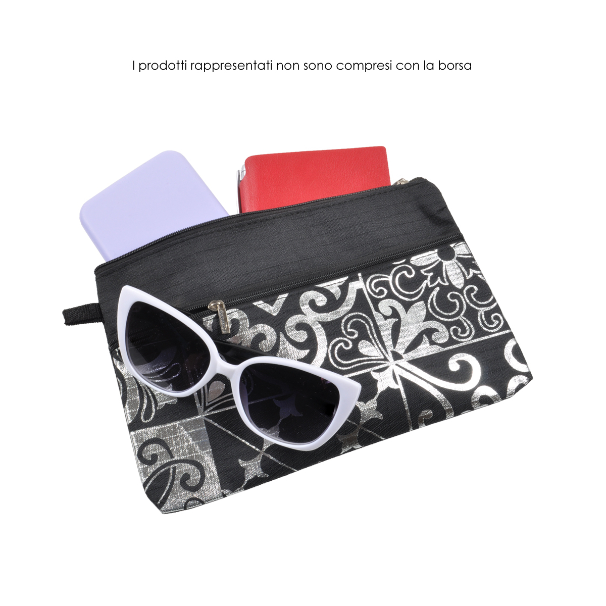 BORSA MARE RIB STOP QUADRATA DIS.MAIOLICHE ARGENTO 100%PL AQUA DI MARE