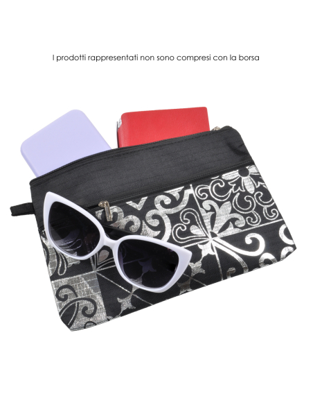 BORSA MARE RIB STOP QUADRATA DIS.MAIOLICHE ARGENTO 100%PL AQUA DI MARE