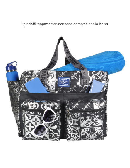 BORSA MARE RIB STOP QUADRATA DIS.MAIOLICHE ARGENTO 100%PL AQUA DI MARE