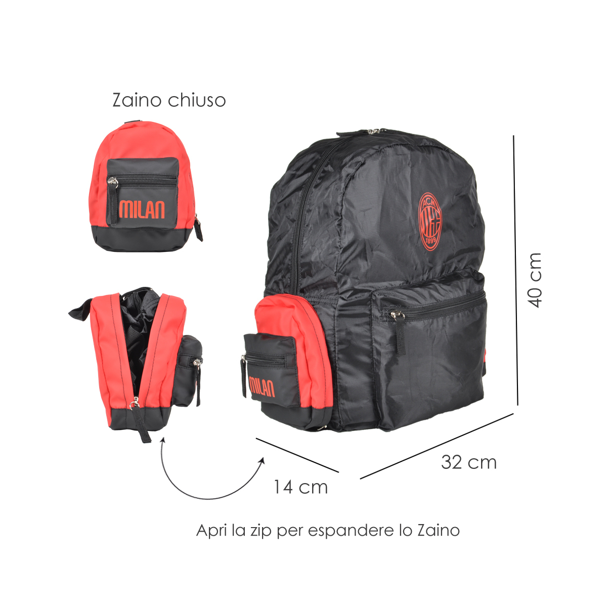 ZAINO TRAVEL RICHIUDIBILE 100%PL MILAN