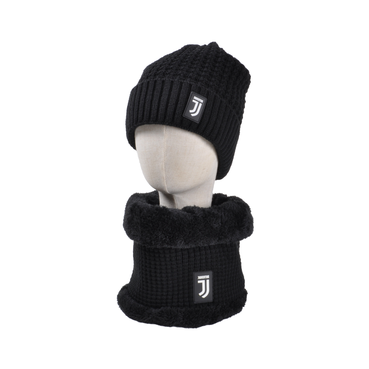 Set Cappello E Scaldacollo Maglia Nido D'ape E Pelliccetta 70%pc 30%pl Juventus - Imma Italy