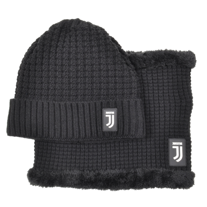Set Cappello E Scaldacollo Maglia Nido D'ape E Pelliccetta 70%pc 30%pl Juventus - Imma Italy