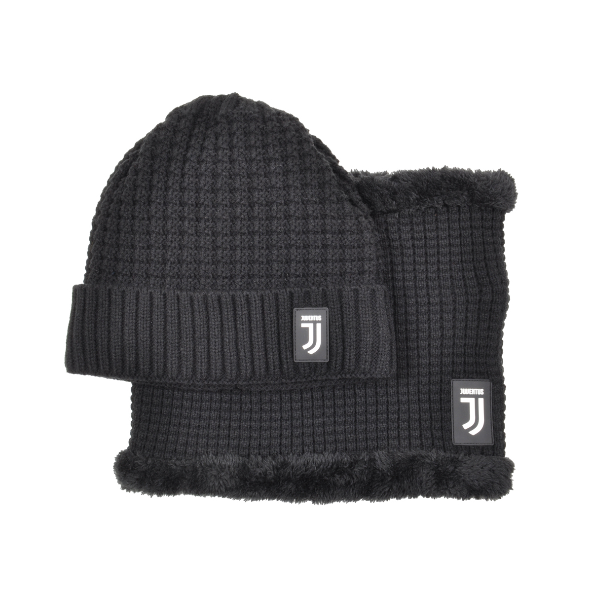 Set Cappello E Scaldacollo Maglia Nido D'ape E Pelliccetta 70%pc 30%pl Juventus - Imma Italy