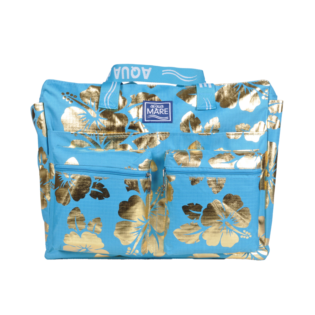 BORSA MARE RIB STOP QUADRATA IBISCUS METAL 100%PL AQUA DI MARE
