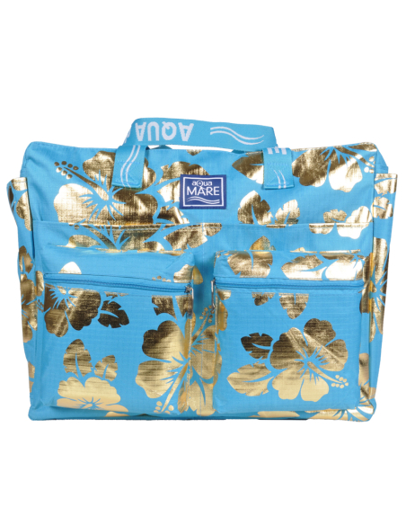 BORSA MARE RIB STOP QUADRATA IBISCUS METAL 100%PL AQUA DI MARE