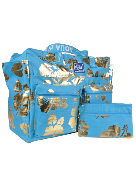 BORSA MARE RIB STOP QUADRATA IBISCUS METAL 100%PL AQUA DI MARE