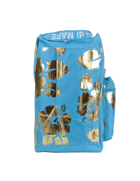 BORSA MARE RIB STOP QUADRATA IBISCUS METAL 100%PL AQUA DI MARE
