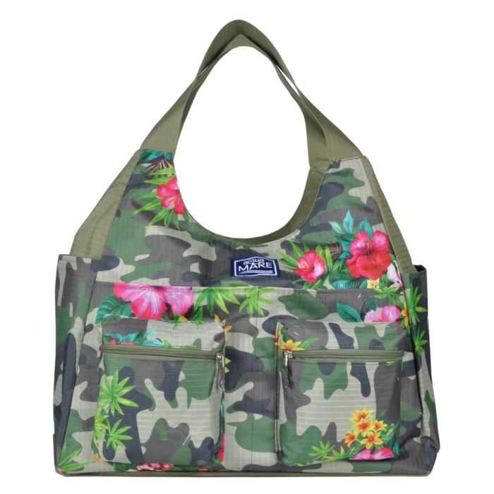 Borsa Mare Rib Stop Tonda Fantasia Camo E Fiori 100%pl Aqua Di Mare - Imma Italy