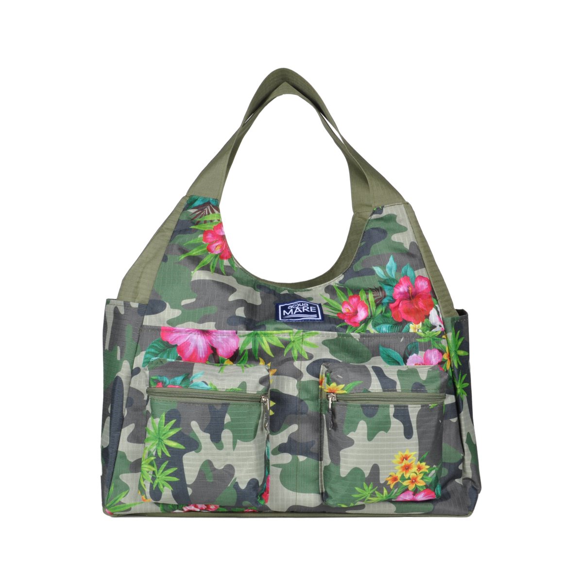 Borsa Mare Rib Stop Tonda Fantasia Camo E Fiori 100%pl Aqua Di Mare - Imma Italy