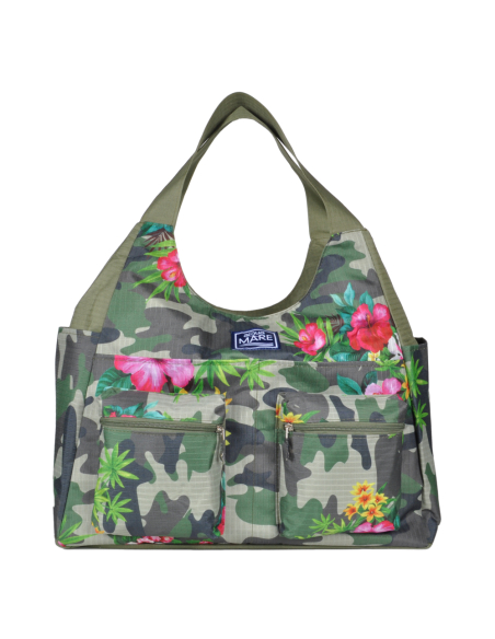 Borsa Mare Rib Stop Tonda Fantasia Camo E Fiori 100%pl Aqua Di Mare - Imma Italy