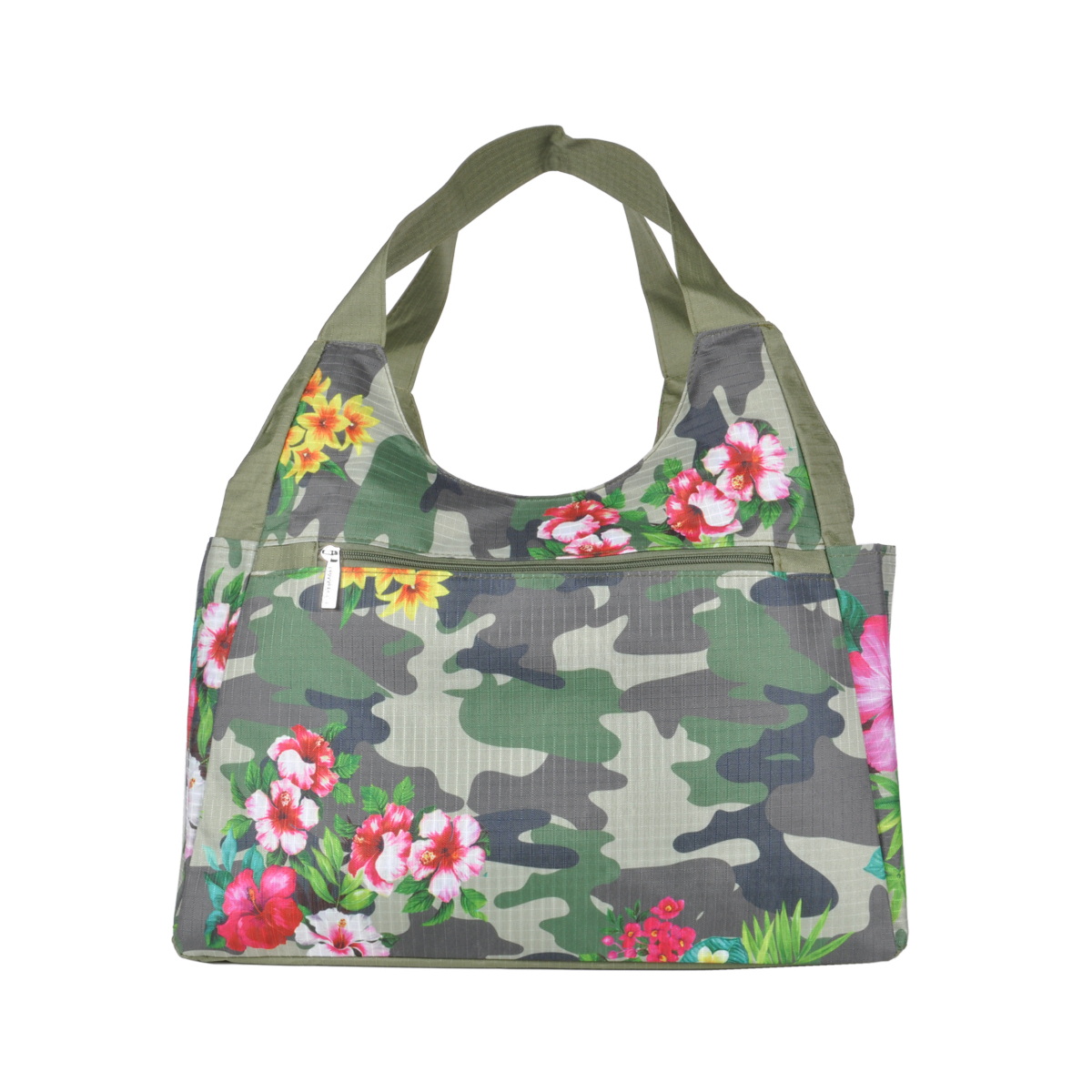 Borsa Mare Rib Stop Tonda Fantasia Camo E Fiori 100%pl Aqua Di Mare - Imma Italy